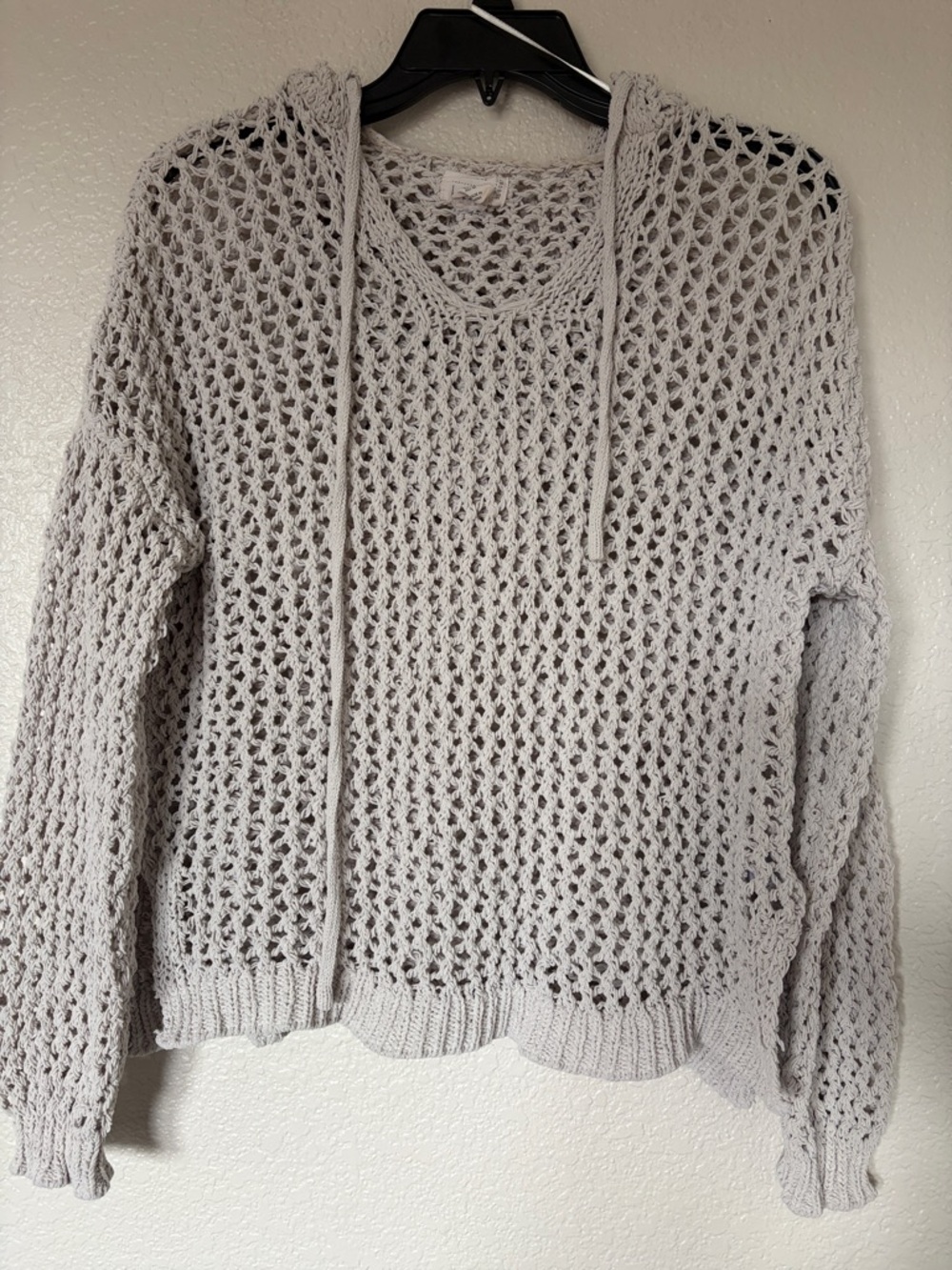 Light Gray Open-Knit V-Neck Sweater Hoodie